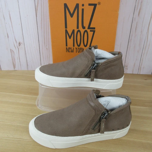 Miz Mooz Arret Womens 8 M Taupe Perforated Leather Platform Ankle Boot Sneakers