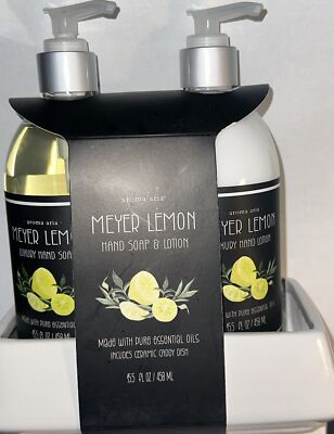 Aroma Aria   MEYER LEMON   Hand  Soap   Lotion   Caddy Set 15.5fl oz ea
