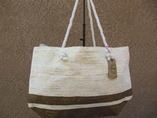 Brown & Gold Metalic Straw Shopper Beach Gym Tote Bag  Handbag  Purse Big Large