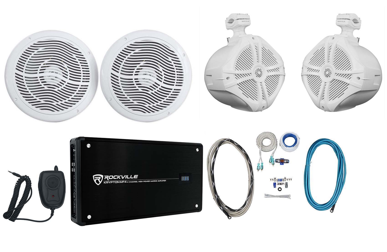 2 Rockville RMC80W 8 динамиков для морских лодок 2 8 вейкбордов 4-канальный усилитель Комплект проводов 58690₽