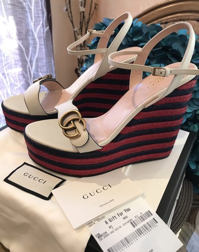 Authentic Gucci GG Marmont Leather Platform Wedge Sandals Size EU 40/8.5-9  US | eBay