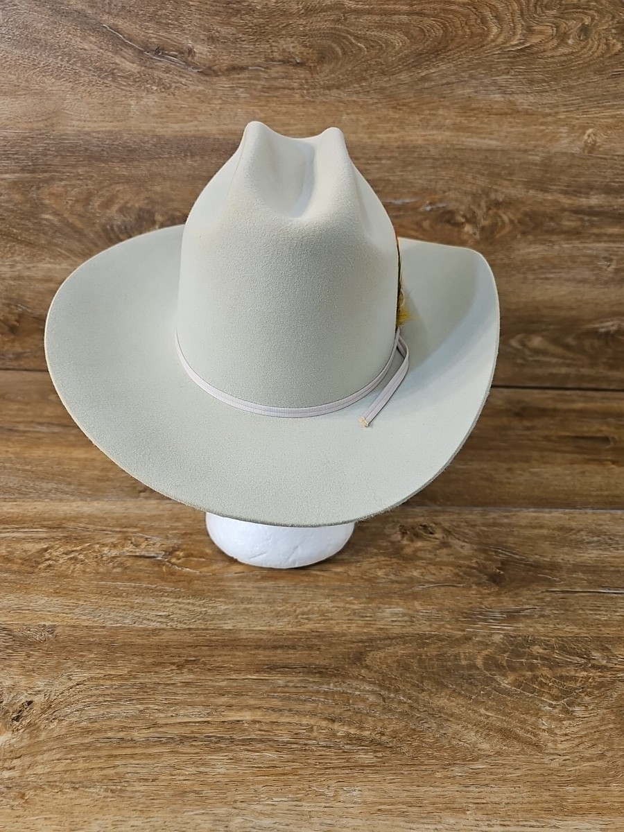 Vintage Stetson Cream Hat with Feather Detail Vintage Western Cream Feather Band Cowboy Hat Selected By  main image 2