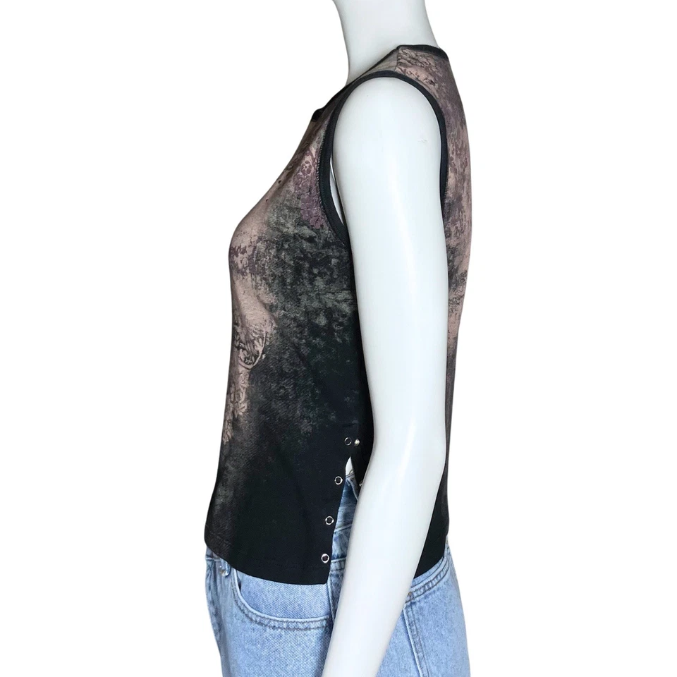 Camiseta sin mangas vintage Y2K Cyber Grunge Fairy estrás ajustada Minnie. M/L. Bedazzled Foto 3 de 4