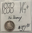 1838 Seated Liberty Silver Half Dime! (VG+) Very Good! No Drapery! ENN Coins