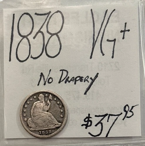 1838 Seated Liberty Silver Half Dime! (VG+) Very Good! No Drapery! ENN Coins