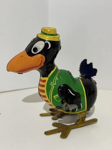 Vintage Cary the Crow Wind Up Hopping Tin Toy - Louis Marx & Co. Japan WORKING