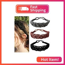 Hixixi 3PCS Hand-woven Cotton Rope Crochet Headbands Elastic Stretch Wide Braide