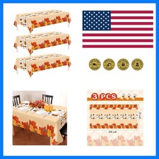 Thanksgiving Tablecloth, 3 Pack Disposable Plastic Tablecloth 54" x 108" Than...