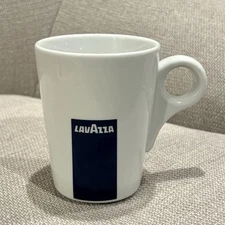 Lavazza Coffee Cup Ribbon Logo Heavy Stoneware Portugal White Blue Finger Loop