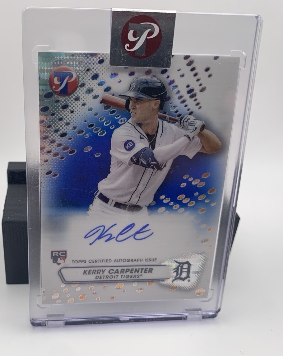 2023 Topps Pristine Kerry Carpenter Encased Blue Refractor RC Auto /75 Tigers
