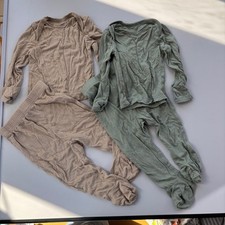 Solly Baby Two Matching Sets Top Bottom Cozy Beige Green Pajama Sets Size 0-3M