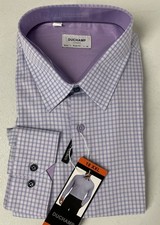 DUCHAMP Men's Slim Fit Cotton Stretch Dress Shirt 18 XXL Purple Plaid 46 NWT Lon