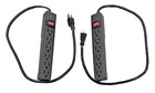 Lot of 2 6‑Outlet Power Strips Black with On/Off Switch – 2 ft Cords – Tested — photo 1