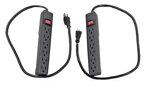 Lot of 2 6‑Outlet Power Strips Black with On/Off Switch – 2 ft Cords – Tested