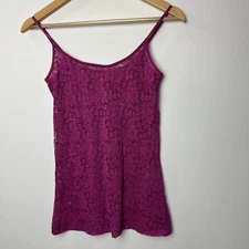 Ruby Ribbon Cami Tank Top Floral Lace Sheer Pink Y2K Fairy Coquette Whimsigoth S