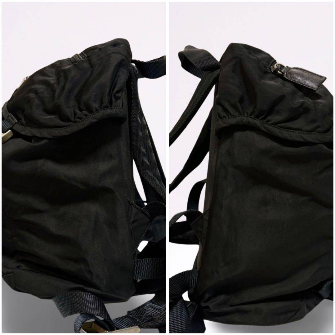 PRADA Backpack Triangle Logo Triangle Plate Black Nylon Men s Women s Unisex f thumbnail 5