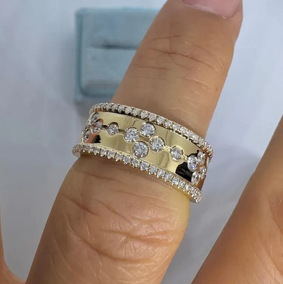 1.90Ct Round Cut Natural Moissanite Engagement Band Ring 14K Yellow Gold Plated