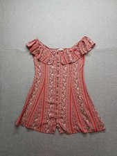 American Eagle Outfitters Women Mini Dress M Red Floral Off The Shoulder Boho