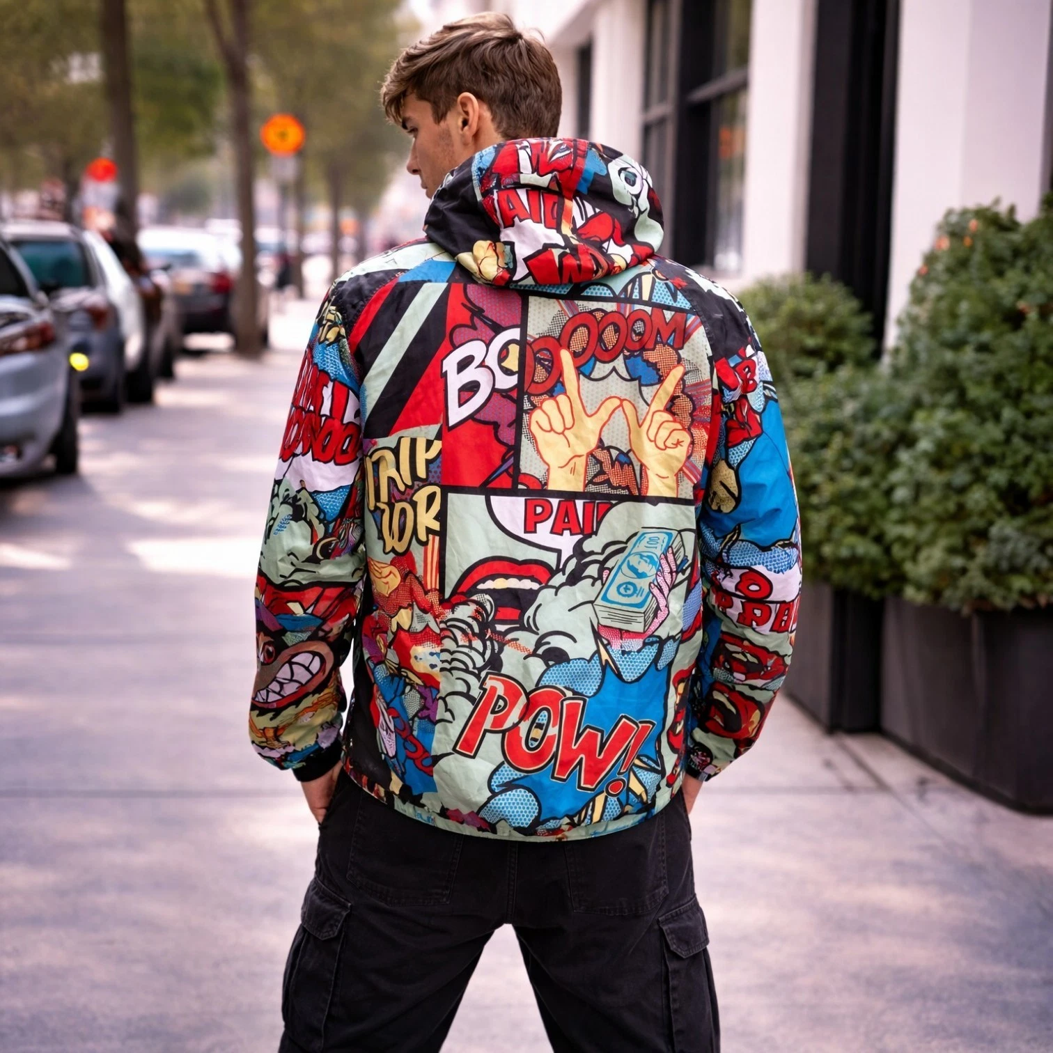 Reason Green Anime Cartoon Pop Art Anorak Jacket Size L Windbreaker Hoodie