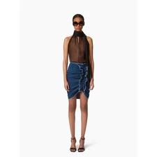 Nina Ricci Draped Denim Midi Skirt in Blue Fonce 34 US 2