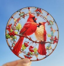 New Suncatcher Red Cardinal Bird 4" Round Combined Shipping Gift