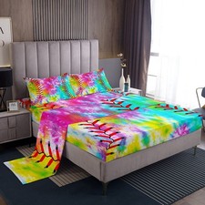 Baseball Bedding Set Boys Girls Softball Sports Game Bed Sheet Set Girly Colo...