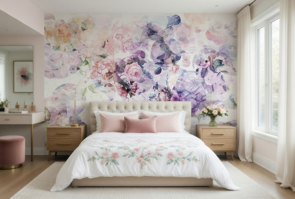 Purple Floral Theme WALLPAPER 368x248 cm flowers Wall Mural for girls bedroom