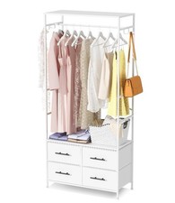 Open Wardrobe Clothes Rail Storage Unit 4 Drawers Metal Frame White 172cm