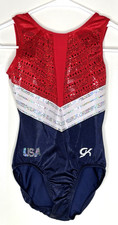 GK Elite  AS Gymnastics Dance Leotard Adult Small Patriotic USA Red White Blue
