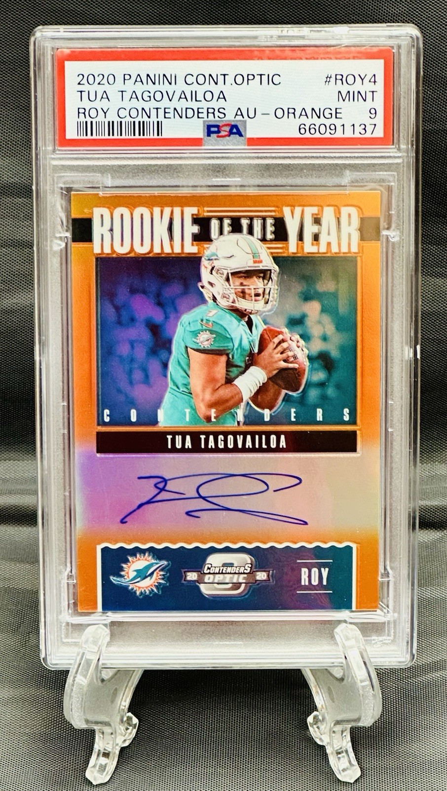 2020 Panini Contenders Optic TUA TAGOVAILOA Rookie Of The Year Auto Orange /50