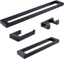 Matte Black 4-Piece Towel Bar Set - 24 Inch Stainless Steel Bathroom Accessories