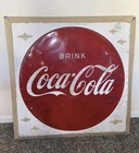 VTG 1950’s Coca-Cola Embossed Button Metal Tin Sign 3’x3’ 36”x36” HEAVY RARE HTF