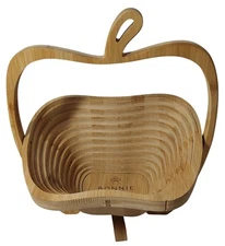 Bonnie and Pop Collapsible Wooden Apple Fruit Basket Trivet Cutting Board 12 In