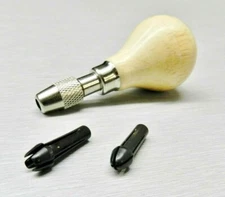 Hand Chuck Wooden Pear Wood Handle Pin Vise Tool 2 Steel Collets Hold 0-1/8" JTS