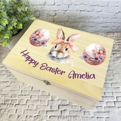 Frohe Ostern Geschenk Hase Ei Korb Leckerbissen Holz Erinnerung personalisierte Aufbewahrungsbox