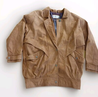 D'Linea Brown leather jacket womens Size Lg Pre-owned 