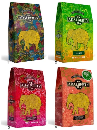 Sir Adalbert&amp;amp;#039;s Leaf Tea, Black with a Fruity Aroma and Fruit Tea 80g and 100g