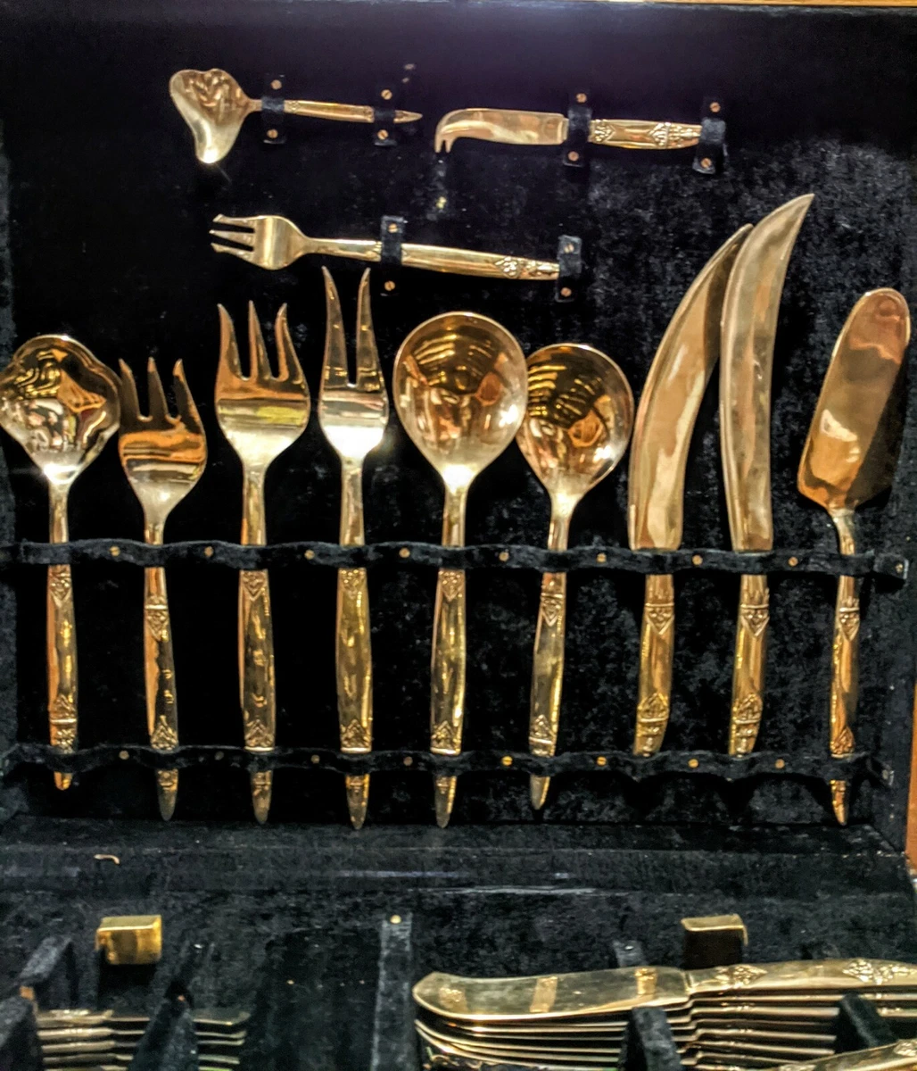 Vintage Gold Flatware set with silverware chest, service for 12