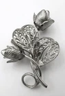Vtg BIG LARGE Open Work flower leaf Brooch Pin silver tone mtl costume Jewelry