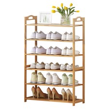 5 Tier Shoe Rack Bamboo MDF Entryway Shoe Shelf Cabinet Shoe Storage Organizer