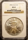 Key Date 1996 $1 Silver American Eagle MS 69 NGC # 3541960-263 + Bonus
