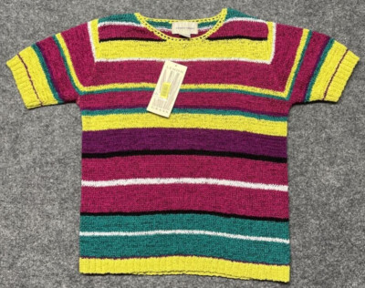 Vintage Lemon Grass Pullover Sweater Womens S Multicolor Striped Crew New