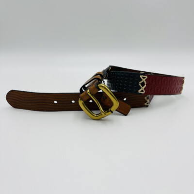 Rolfs | Black Perforated Design Premium Leather Belt Bronze Circle Buckle Sz.XL Rolfs Women main image 3