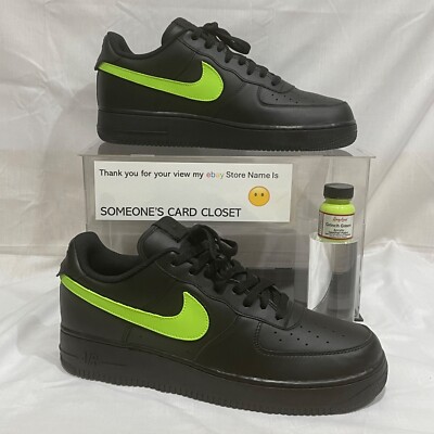 Nike Air Force 1 Low Black (Grrinch Green Custom Painted Swoosh) SC-#37B