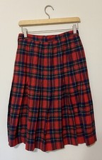 Vintage Pendleton Red Tartan Plaid Pleated Skirt Virgin Wool Size 12 USA Preppy
