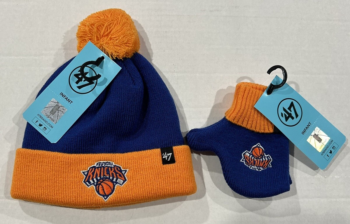 New York Knicks Infant Set Knit Pom Hat Beanie & Mittens Authentic