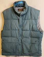 Vintage EDDIE BAUER Goose Down Nylon Puffer Vest Men LARGE Made in USA Green