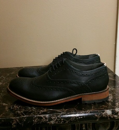 BLACK WINGTIP OXFORDS SHOES LEATHER | eBay