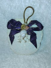 Vintage Sand Dollar Christmas Ornament Glitter Purple Bow 3.5"