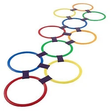Hey! Play! Hopscotch Ring Game-10 Multi-Colored Plastic Rings and 15...